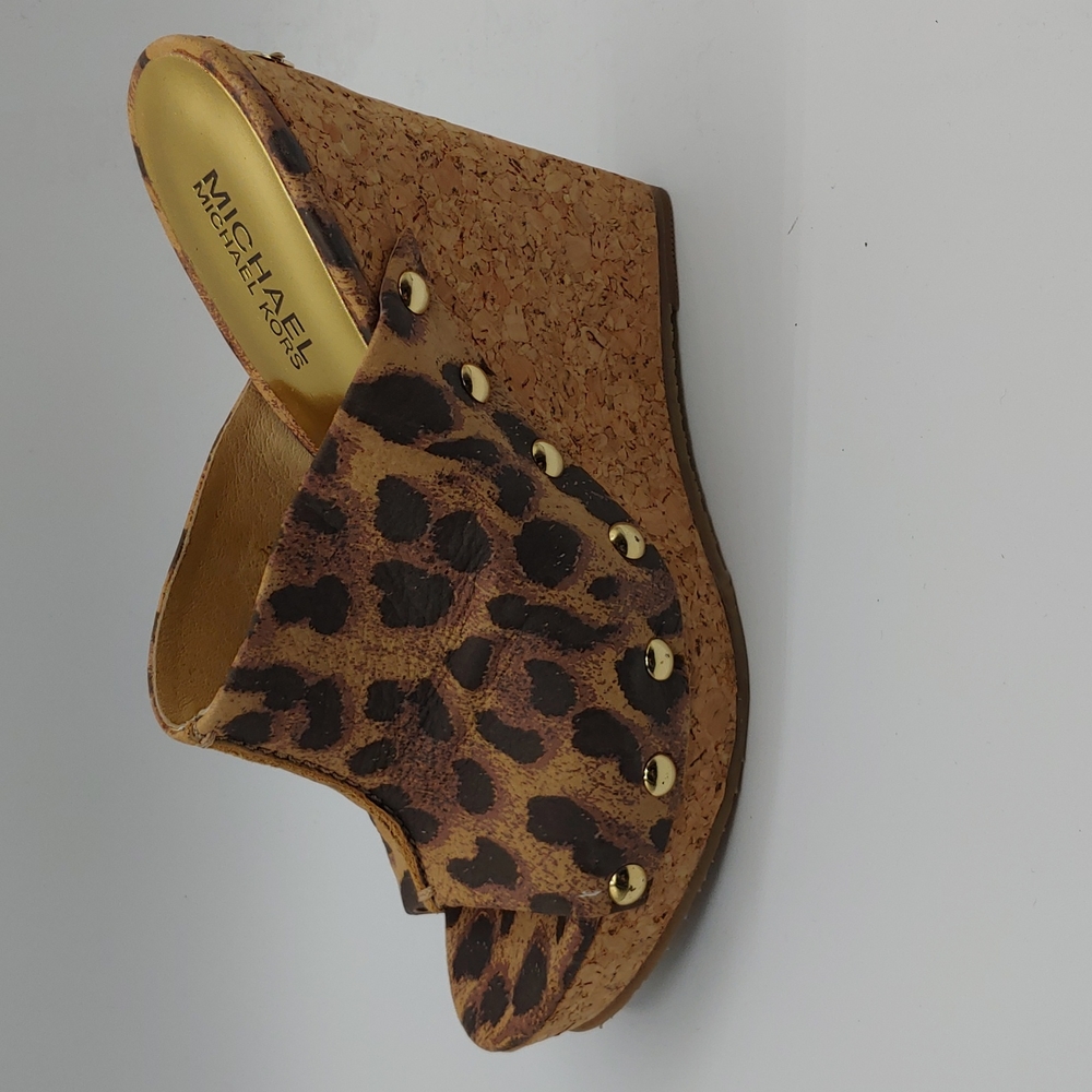 Michael Kors wedge leopard print leather sandals, size 6.5, rarely worn